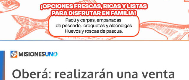 Oberá: realizarán una venta especial de pescados y productos elaborados en la Feria Franca N°1