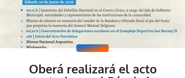 Oberá realizará el acto central por el Día de la Bandera con la promesa de lealtad de alumnos de cuarto grado